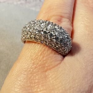 Sterling Silver 925 Pavé Dome Band Ring • Size 7 Sparkly Cubic CZ